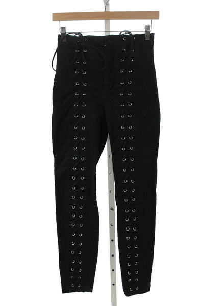 A.L.C. Womens Skinny Jeans Black Cotton Blend Lace Up Size 0