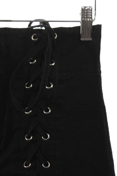 A.L.C. Womens Skinny Jeans Black Cotton Blend Lace Up Size 0
