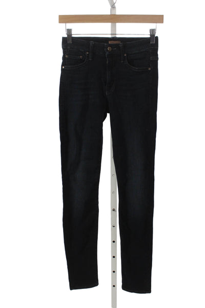 Mother Womens Skinny Black High Rise Jeans Button Size 24