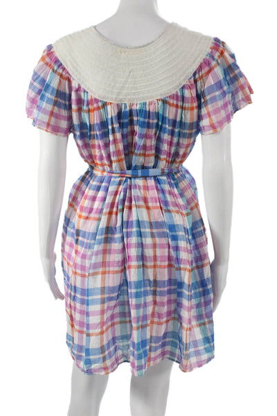 Love Shack Fancy Womens Shirt Dress Plaid V-Neck Button Mini Size XS