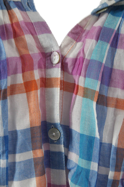 Love Shack Fancy Womens Shirt Dress Plaid V-Neck Button Mini Size XS