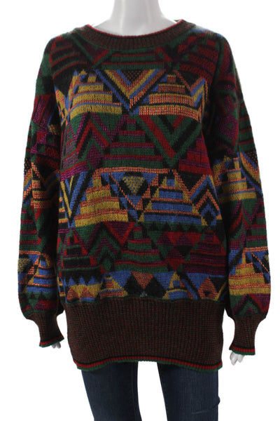 Bogner Women Pullover Sweater Multi Color Mohair Geometric Crew Neck Size M