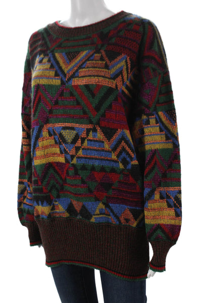 Bogner Women Pullover Sweater Multi Color Mohair Geometric Crew Neck Size M