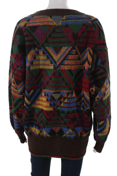 Bogner Women Pullover Sweater Multi Color Mohair Geometric Crew Neck Size M