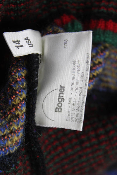 Bogner Women Pullover Sweater Multi Color Mohair Geometric Crew Neck Size M