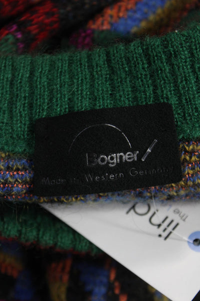 Bogner Women Pullover Sweater Multi Color Mohair Geometric Crew Neck Size M