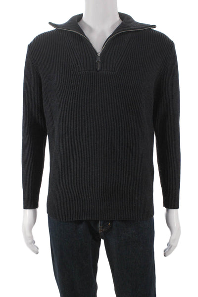 Zara Mens Pullover Sweater Black Collared Long Sleeve Polyester Size M