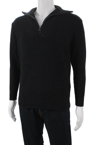 Zara Mens Pullover Sweater Black Collared Long Sleeve Polyester Size M