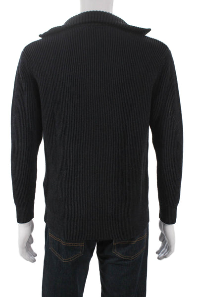Zara Mens Pullover Sweater Black Collared Long Sleeve Polyester Size M