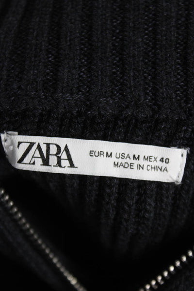 Zara Mens Pullover Sweater Black Collared Long Sleeve Polyester Size M