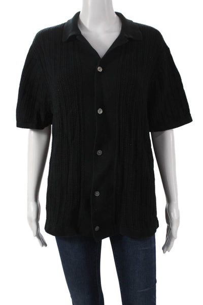 Madewell Mens Cardigan Button-Up Black Cotton Collared Short Sleeve Size M