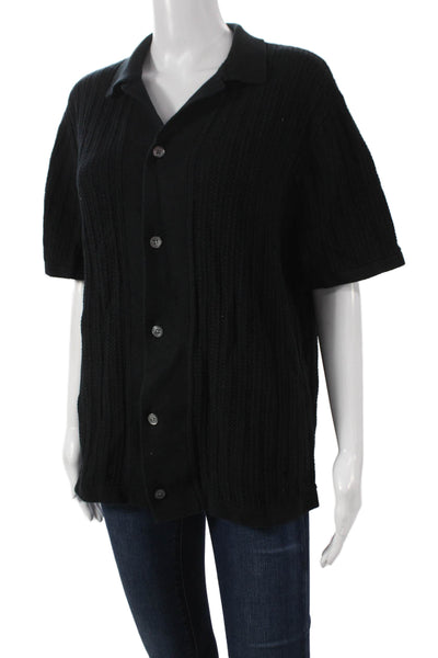 Madewell Mens Cardigan Button-Up Black Cotton Collared Short Sleeve Size M