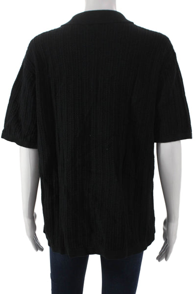Madewell Mens Cardigan Button-Up Black Cotton Collared Short Sleeve Size M