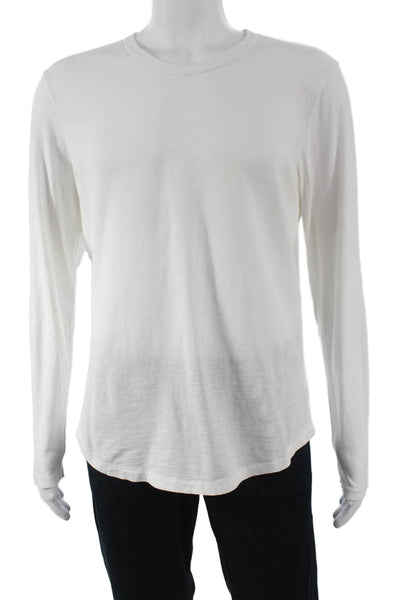 Buck Mason Mens Long Sleeve Cotton Crew Neck T-Shirt White Size M