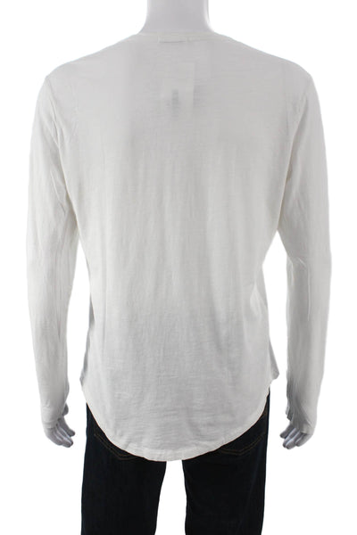 Buck Mason Mens Long Sleeve Cotton Crew Neck T-Shirt White Size M