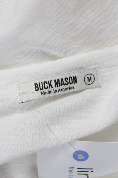Buck Mason Mens Long Sleeve Cotton Crew Neck T-Shirt White Size M