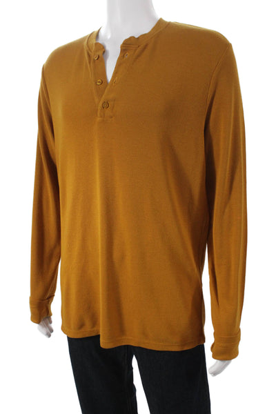 Cotton Citizen Mens Henley T-Shirt Yellow 50% Cotton Long Sleeve Size M