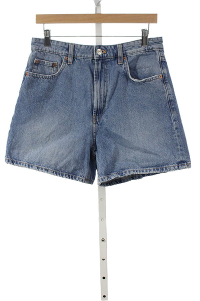 Zara Women Bermuda Shorts Blue Cotton Button Size 8