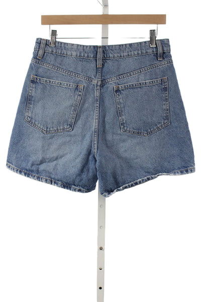 Zara Women Bermuda Shorts Blue Cotton Button Size 8