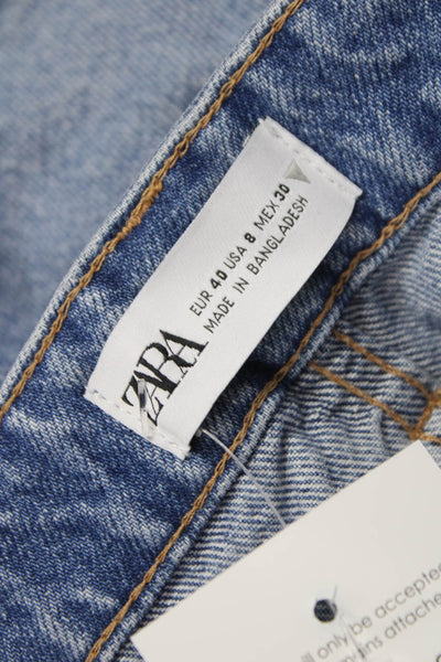 Zara Women Bermuda Shorts Blue Cotton Button Size 8