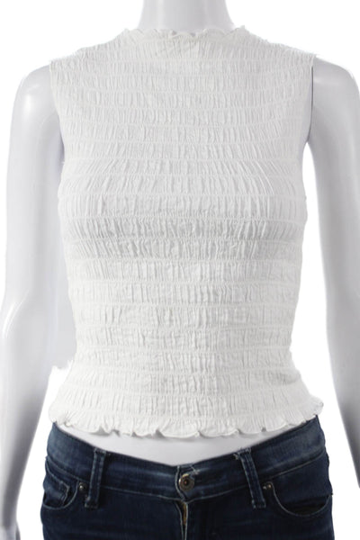 Reformation Women White Viscose High Neck Sleeveless Basic Tank Button Size XS