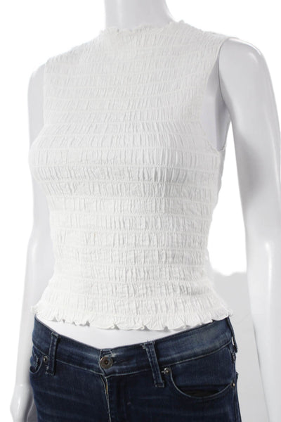 Reformation Women White Viscose High Neck Sleeveless Basic Tank Button Size XS