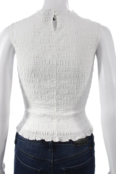Reformation Women White Viscose High Neck Sleeveless Basic Tank Button Size XS