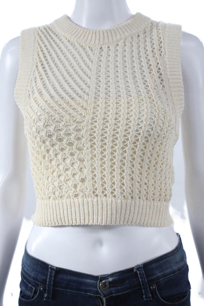 ALC Womens Cropped Sleeveless Tank Ivory Cotton Round Neck Size XS