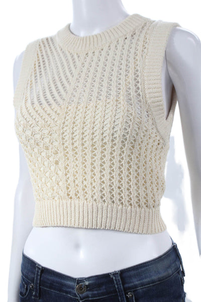 ALC Womens Cropped Sleeveless Tank Ivory Cotton Round Neck Size XS