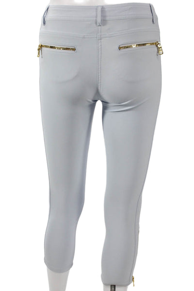 MDC Womens Capri Leggings Blue Polyester Zip Inseam 23in Size 32
