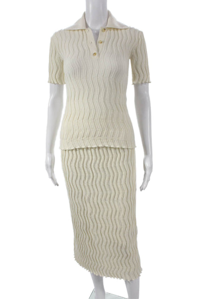 Bottega Veneta Womens Ivory Wool Geometric Midi Skirt Set Size 2XS
