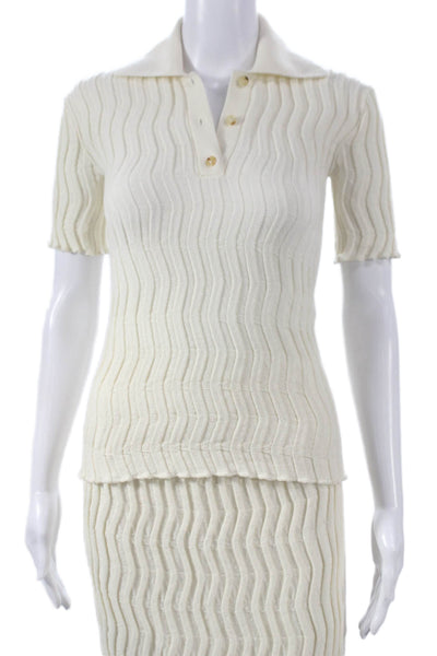 Bottega Veneta Womens Ivory Wool Geometric Midi Skirt Set Size 2XS