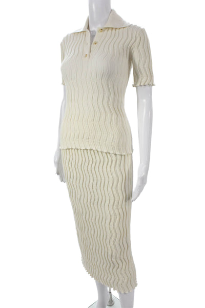 Bottega Veneta Womens Ivory Wool Geometric Midi Skirt Set Size 2XS