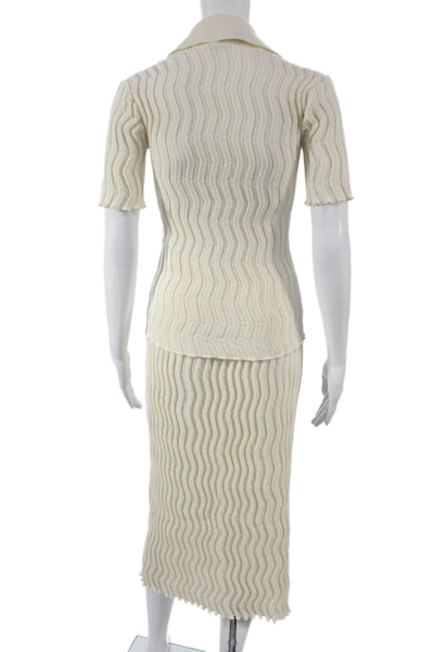Bottega Veneta Womens Ivory Wool Geometric Midi Skirt Set Size 2XS