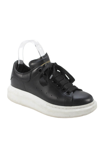 Alexander McQueen Women's Leather Lace Up Rubber Sole Sneakers Black Size 35.5