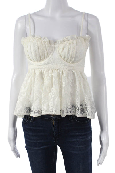LPA Women Floral Sweetheart Tank White Nylon Sleeveless Size XS