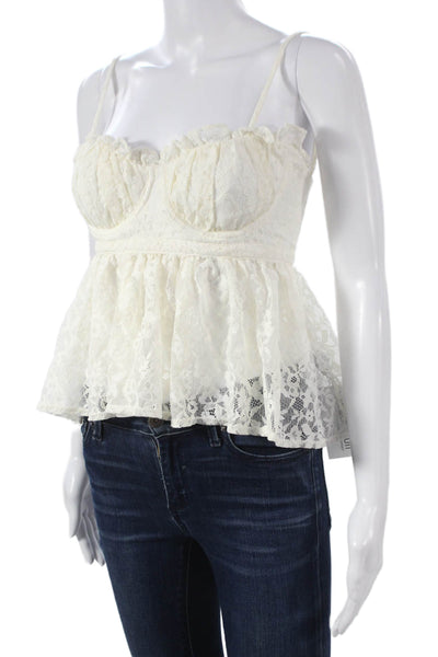 LPA Women Floral Sweetheart Tank White Nylon Sleeveless Size XS