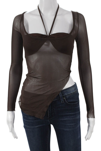 Superdown Womens Cropped Halter Blouse Brown Long Sleeve Size XS
