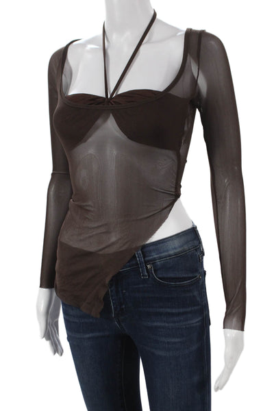 Superdown Womens Cropped Halter Blouse Brown Long Sleeve Size XS