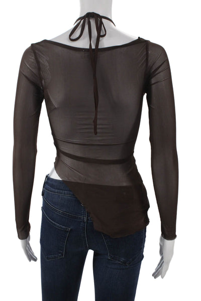 Superdown Womens Cropped Halter Blouse Brown Long Sleeve Size XS