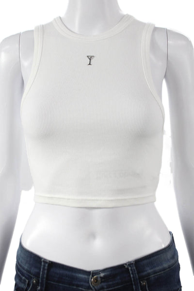 Retrofete Women Cropped Cotton Tank Top White Round Neck Sleeveless Size S