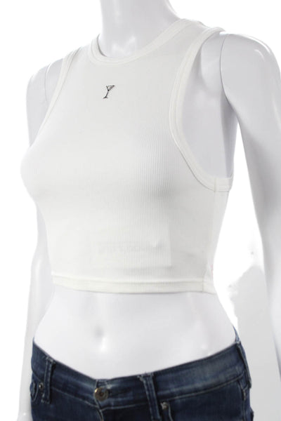 Retrofete Women Cropped Cotton Tank Top White Round Neck Sleeveless Size S