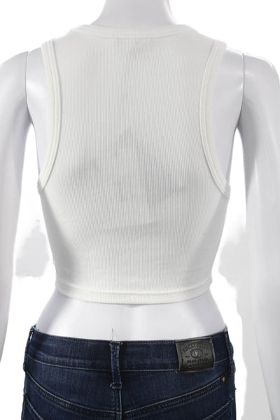 Retrofete Women Cropped Cotton Tank Top White Round Neck Sleeveless Size S