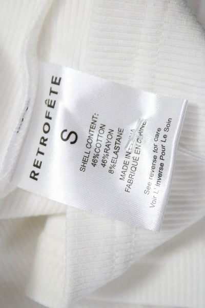 Retrofete Women Cropped Cotton Tank Top White Round Neck Sleeveless Size S