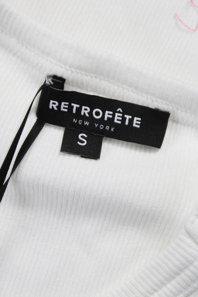Retrofete Women Cropped Cotton Tank Top White Round Neck Sleeveless Size S