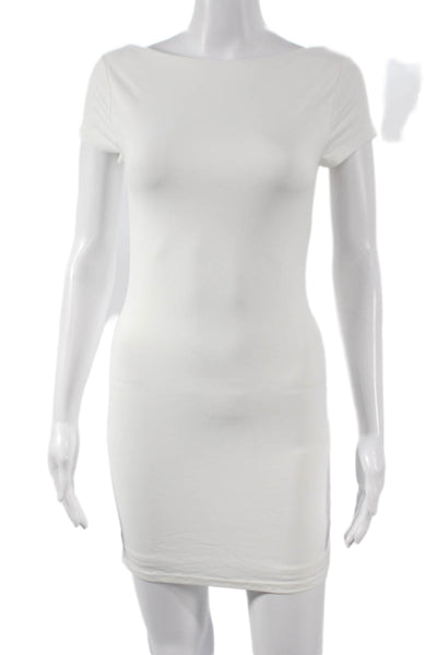 Meshki Womens Bodycon Mini Dress White Boatneck Short Sleeve Size S