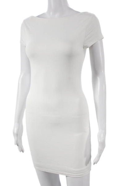 Meshki Womens Bodycon Mini Dress White Boatneck Short Sleeve Size S