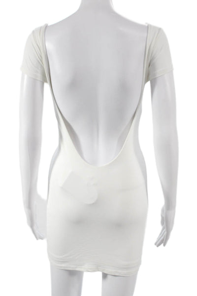 Meshki Womens Bodycon Mini Dress White Boatneck Short Sleeve Size S