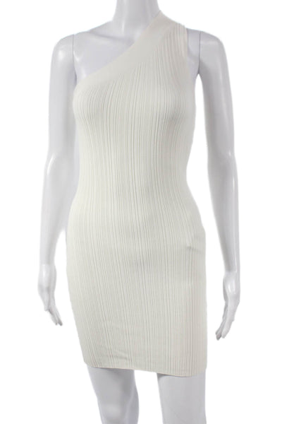 NBD Women Bodycon White One Shoulder Mini Dress Rayon Pullover Size XS