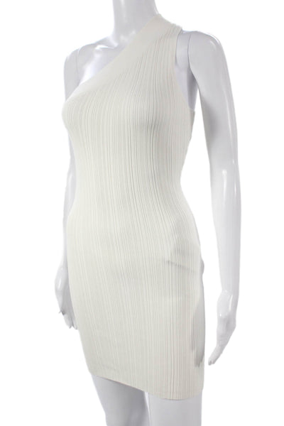 NBD Women Bodycon White One Shoulder Mini Dress Rayon Pullover Size XS